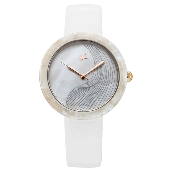Fastrack Younique Women's Quartz Analog Mother Of Pearl Dial with White Leather Strap 68035KL01