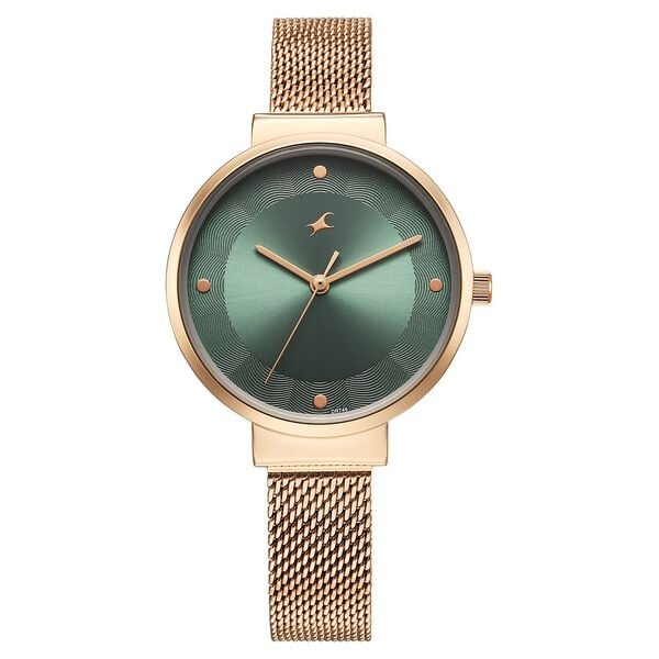 Fastrack Stunners Quartz Analog Women's Watch With Green Dial and Rose Gold Stainless Steel Strap, 68045WM01