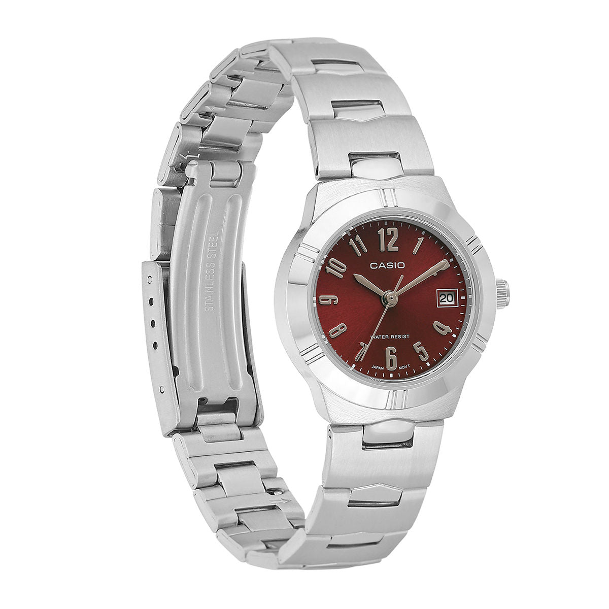 Casio Women's Watch Analog, Maroon Dial Silver Stainless Steel Strap, LTP-1241D-4A2DF product image