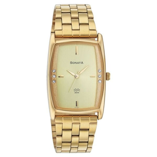 Sonata, Men, Analog, Watch, Champagne Dial, Stainless steel Strap, 7074YM02