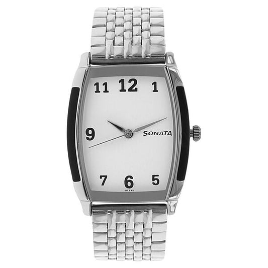 Sonata, Men, Analog, Watch, White Dial, Stainless steel Strap, 7080SM01