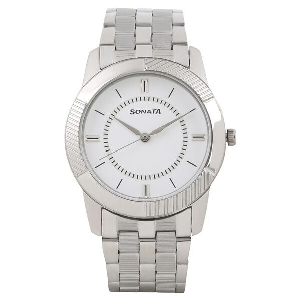 Sonata Men's Watch Analog Silver Dial With Stainless Steel Band, 7100SM03
