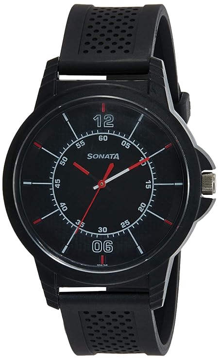 Sonata Men's Watch Analog Black Dial With Black Plastic Strap, 7119PP03