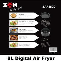 Zen Digital Air Fryer 8L 1800W  with 5 Accessories , ZAF850D