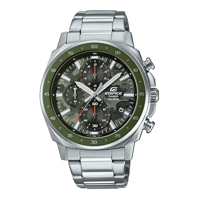 Edifice Analog Green Dial Silver Stainless Steel Band Men's Watch, EFV-600D-3CVUDF