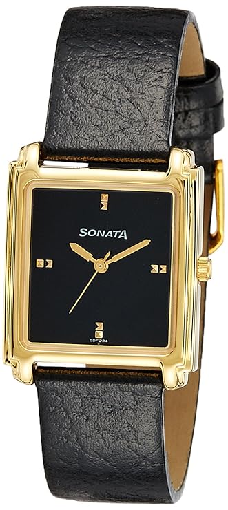 Sonata Men's Watch Analog Black Dial With Black Leather Strap, 7053YL09