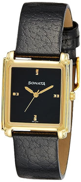Sonata Men's Watch Analog Black Dial With Black Leather Strap, 7053YL09