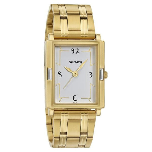 Sonata, Men, Analog, Watch, White Dial, Stainless steel Strap, 7110YM01