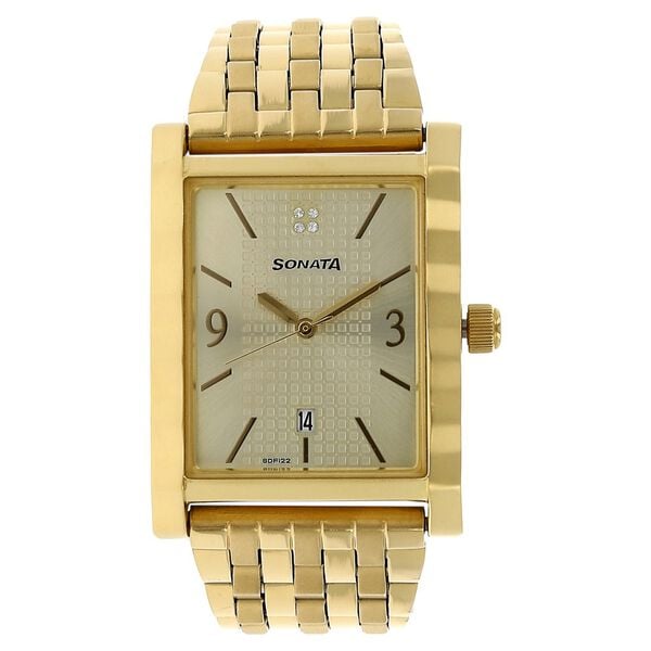 Sonata SO-7112YM02 gold dial men watch