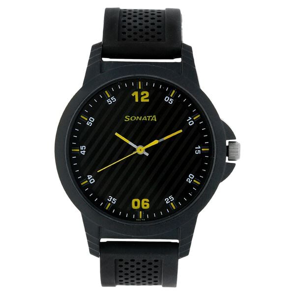 Sonata Men's Watch Analog Black Dial With Black Plastic Strap, 7119PP04