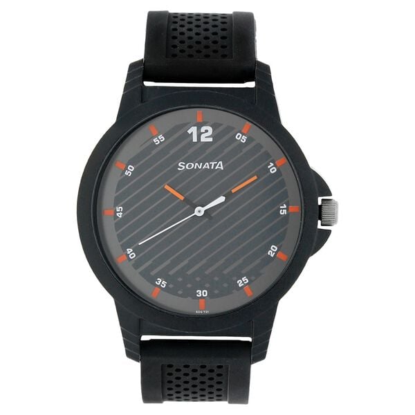 Sonata Men's Watch Analog Grey Dial With Black Plastic Strap, 7119PP06