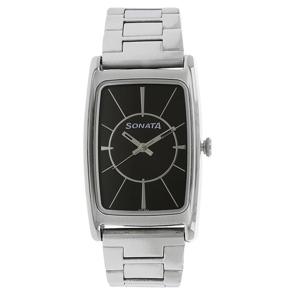 Sonata Men's Watch Analog Black Dial With Stainless Steel Band, 7122SM01