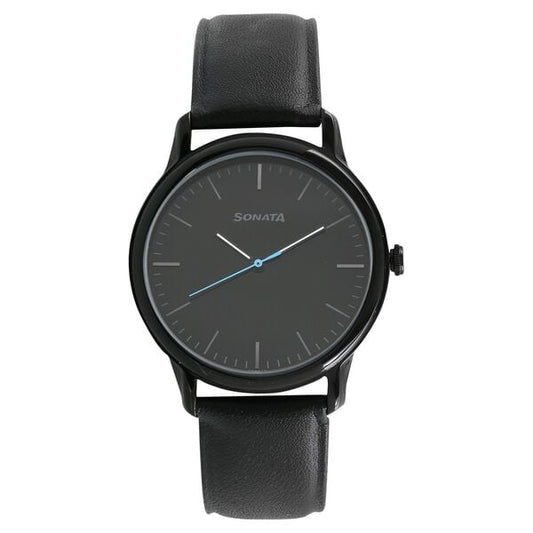 Sonata, Men, Analog, Watch, Black Dial, Leather Strap, 7128NL01