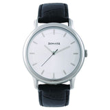 Sonata Men's Watch Analog White Dial With Black Leather Strap, 7128SL01