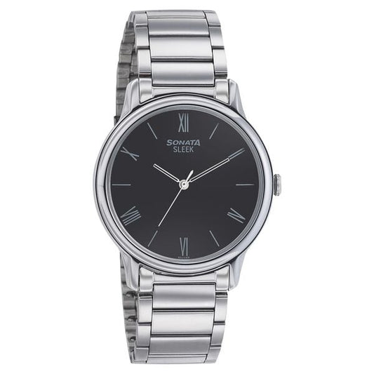 Sonata, Men, Analog, Watch, Black Dial, Stainless steel Strap, 7128SM03