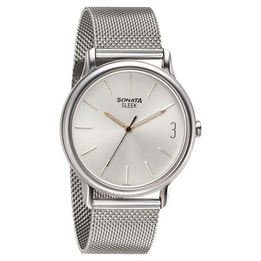 Sonata, Men, Analog, Watch, Silver Dial, Stainless steel Strap, 7128SM04