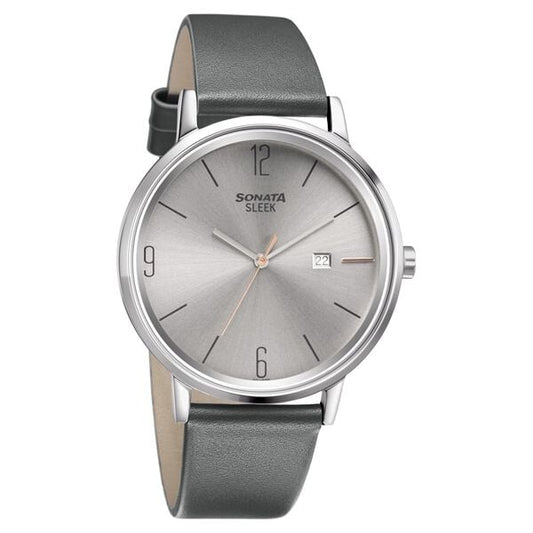 Sonata, Men, Analog, Watch, Grey Dial, Leather Strap, 7131SL03