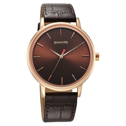 Sonata, Men, Analog, Watch, Brown Dial, Leather Strap, 7131WL05