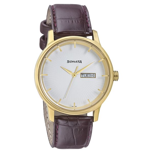 Sonata SO-7134YL02 white dial men watch