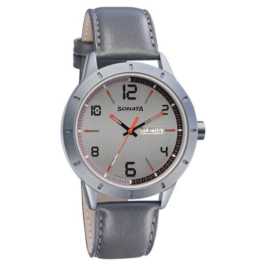 Sonata, Men, Analog, Watch, Grey Dial, Leather Strap, 7137AL01