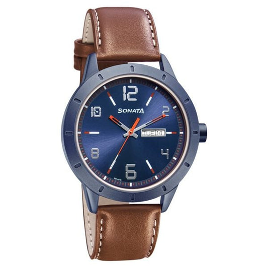 Sonata, Men, Analog, Watch, Blue Dial, Leather Strap, 7137AL04