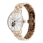 Titan Orbital Open Heart Automatic Analog Men's Watch with White Dial Carnation Gold Stainless Steel Strap, 90226WM01