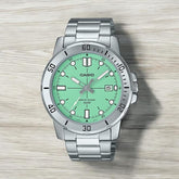 Casio Men's Watch Analog Green Dial with Silver Stainless Steel Band, MTP-VD01D-3E1VUDF