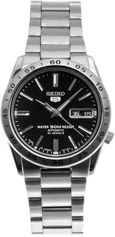 Seiko 21 Jewels Men's Automatic Watch Analog Black Dial with Silver Stainless Steel Band, SNKE01J