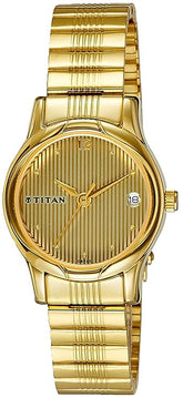 Titan Karishma Women's Watch Analog Champagne Dial with Gold Stainless Steel Band, 2490YM04