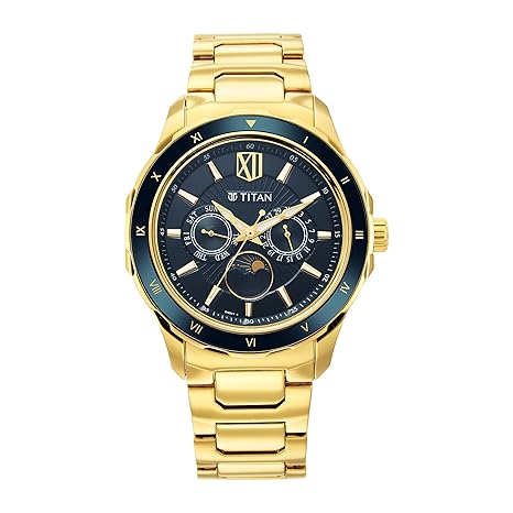Titan Regalia Premium Analog Men's Watch with Green Dial and Gold Stainless Steel, 1688KM05