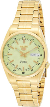 Seiko Men's Mechanical Watch Analog, Green-Luminous Dial Gold Stainless Band, SNK578J