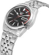 Seiko Men's Mechanical Watch Analog, Black Dial Silver Stainless Band, SNK375K