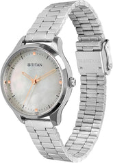 Titan Women Analog Watch Mother of Pearl Dial with Silver Stainless Steel Band, 2649SM06