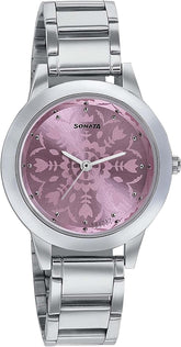 Sonata Women's Watch Analog Pink Dial With Stainless Steel Band, 87019SM04