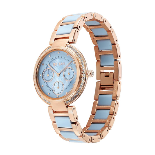 Titan Women's Watch Acetate Glam Collection, Blue Dial Two Toned Brass Strap, 95187KD01