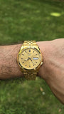 Seiko Men's Mechanical Watch Analog, Gold Dial Gold Stainless Band ,SNK366K