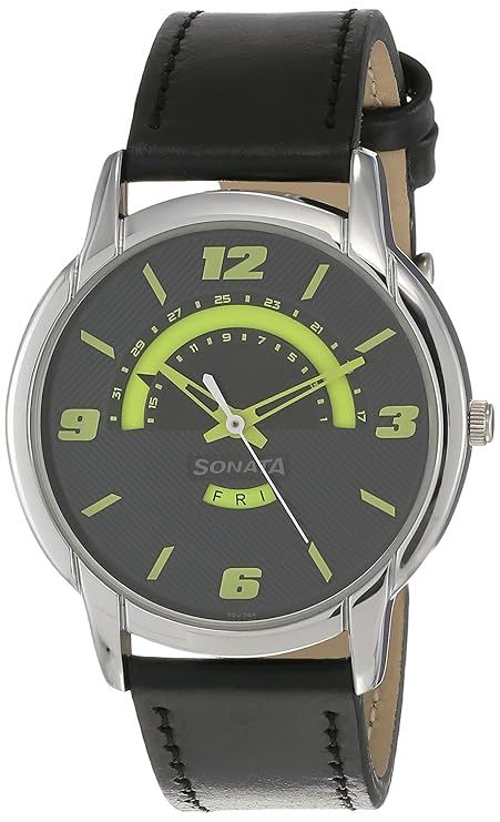 Sonata, Men, Analog, Watch, Black Dial, Leather Strap, 77031SL04