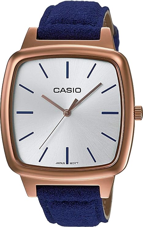 Casio, Women’s Watch Analog, Rose-Gold Silver Dial Blue Leather Band, LTP-E117RL-7ADF