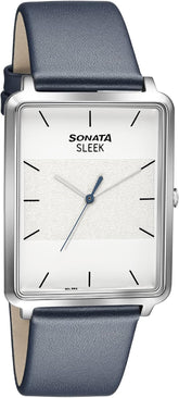 Sonata Men's Watch Analog Silver Dial With Black Leather Strap, 7144SL01