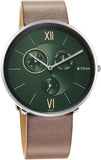 Titan Slim Men's Multifunction Watch Green Dial With Brown Leather Strap, 1877SL01