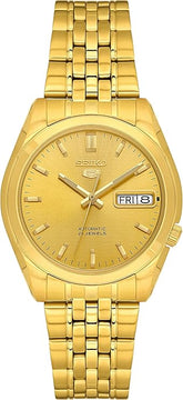 Seiko Men's Mechanical Watch Analog, Gold Dial Gold Stainless Band ,SNK366K