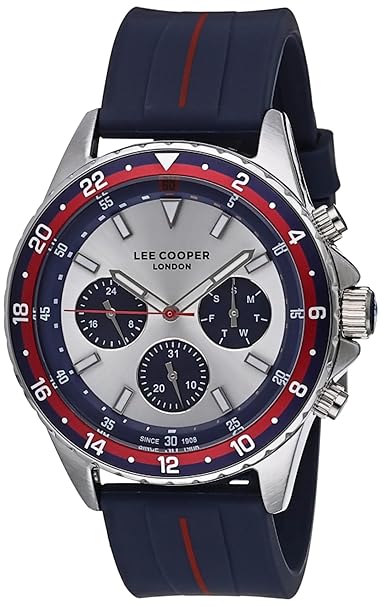 Lee Cooper Men's Multifunction Watch Silver Dial With Dark Blue Silicone Strap,LC07210.339
