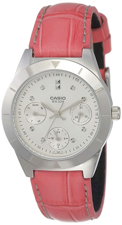 Casio, Women’s Watch Analog, Silver Dial Pink Leather Band, LTP-2083L-4AVDF