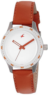 Fastrack, Women's Watch Analog, White Dial Tan Brown Leather Strap, 6078SL04