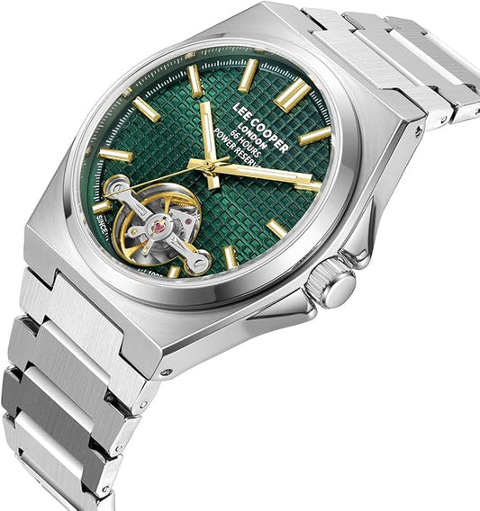Lee Cooper Men's Automatic Watch with Dark Green Dial and Stainless Steel Band, LC08229.370