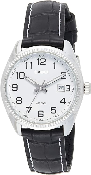 Casio, Women’s Watch Analog, White Dial Black Leather Band, LTP-1302L-7BVDF