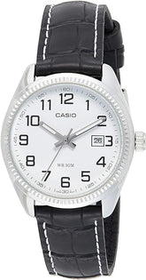 Casio, Women’s Watch Analog, White Dial Black Leather Band, LTP-1302L-7BVDF