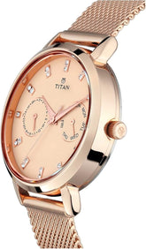 Titan Sparkle Women's Analog Watch Beige Dial With Rosegold Stainless Steel Mesh Band, 2569WM04