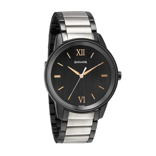 Sonata, Men, Analog, Watch, Black Dial, Metal Strap, 7133KM03