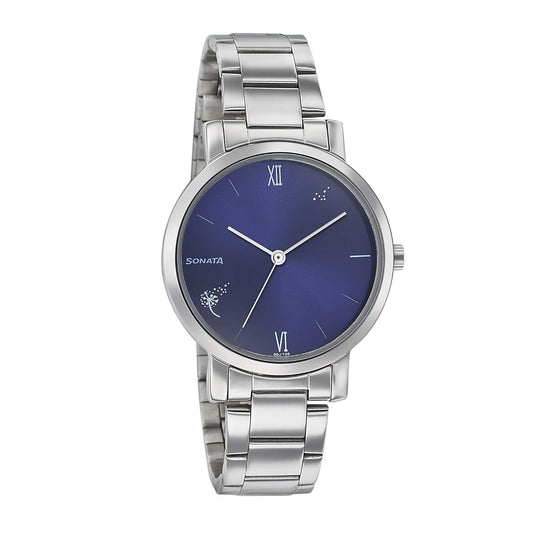 Sonata, Women, Analog, Watch, Blue Dial, Stainless steel Strap, 8164SM01